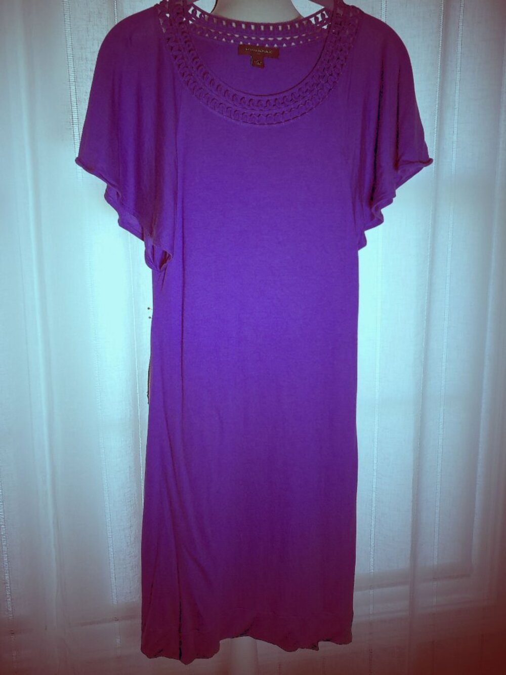 BANANA REPUBLIC Mini Dress Crochet Neck Flutter Sleeve Purple S